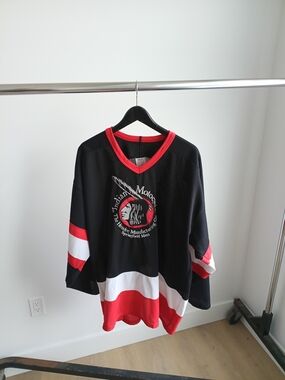 Vintage 90s Indian Motorcycle CCM Maska Hockey Jersey XXL Black Red Rare